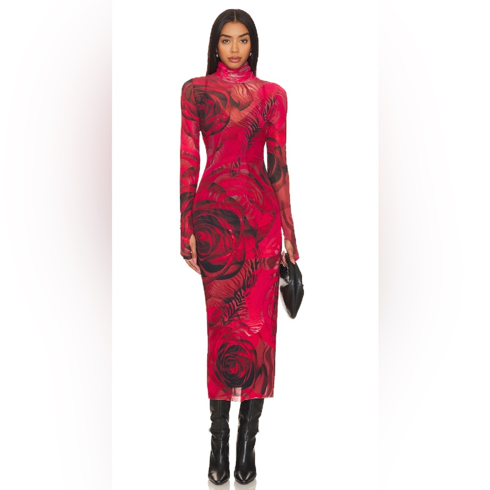 AFRM Red and Black Long Sleeve Bodycon Dress
